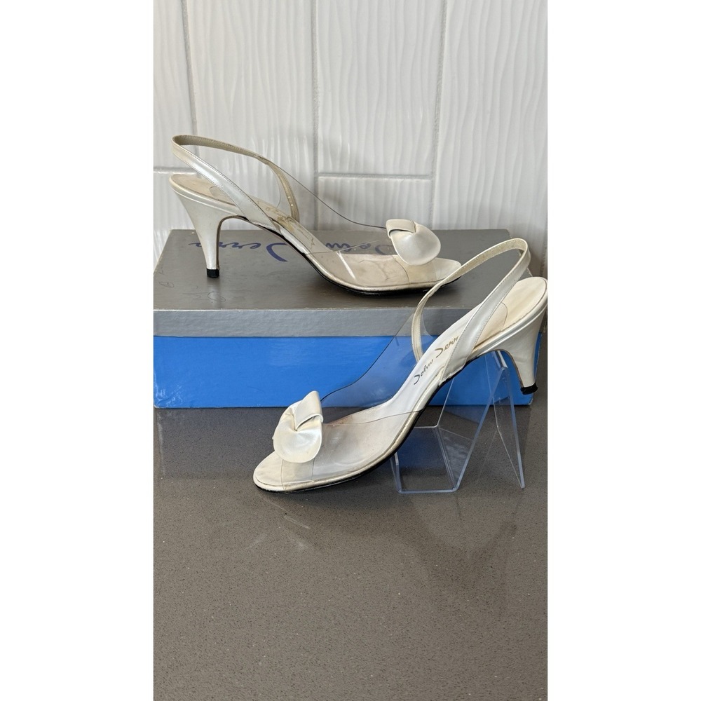 Vintage John Jerro Women's Shoe Clear/Pearlized White Sling backs Size 8S